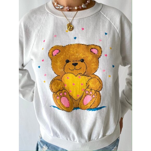 90s vintage teddy bear graphic cute kidcore cartoon pullover crewneck sweatshirt - Picture 6 of 9